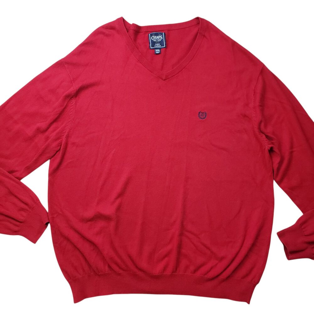 Chaps Sweater Mens XXL Red Cotton Cashmere Knit V-Neck - Picture 9 of 10